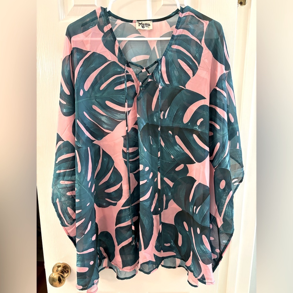 Show Me Your Mumu lace up swim cover up tunic palm print size small